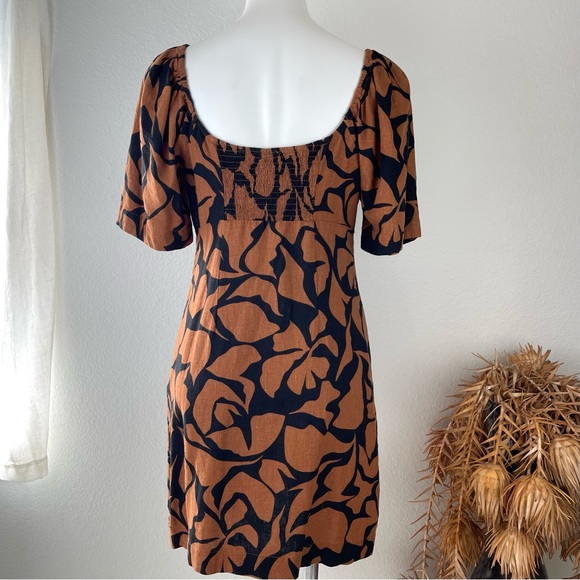 NWT A New Day Rust Black Geo Pattern Sweetheart Neck Puff Sleeve Mini Dress - Picture 4 of 12